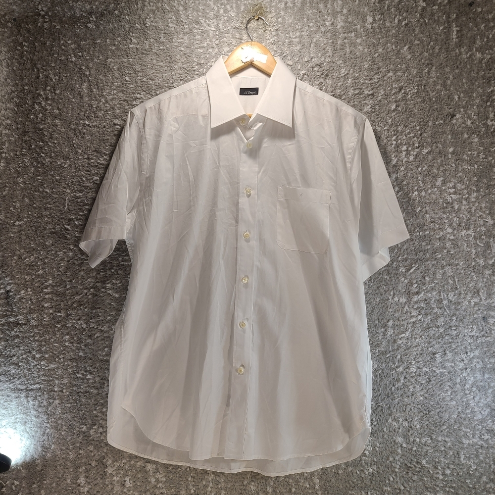 S.T. Dupont Paris Men Short Sleeve Button Up Shirt White Size 17 Cotton